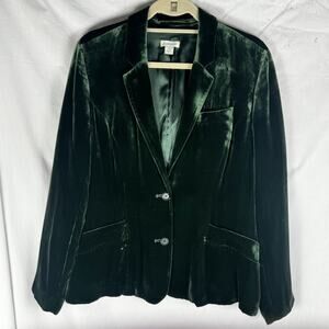 Sundance Green Velvet Silk Blend Blazer Jacket – Size 6, Two-Button Preppy Style